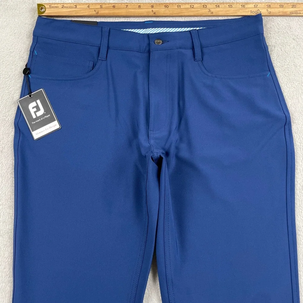New FootJoy Athletic Fit Pants Mens 34x32 Blue Slim Fit Wicking Stretch Golf